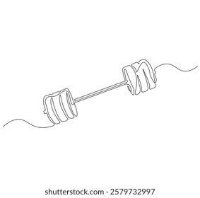 Barbell continuous line. Continuous one line drawing barbell for exercise. Gym, fitness concept. Single line drawing
