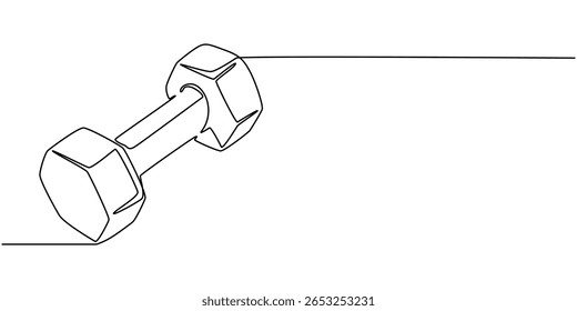 Línea continua Barbell. Barra continua de dibujo de una línea para el ejercicio. Gimnasio, concepto de fitness. Dibujo de una sola línea, Dibujo continuo de una línea de mancuerna - Barbell equipo de gimnasio, Dibujo