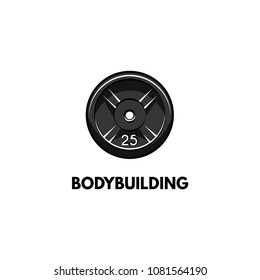 Barbell disk icon. Bodybuilding logo label emblem. Fitness element. Vector illustration