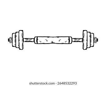 Barbell dumbbell for home workouts, weight lifting, hand drawn vector illustration