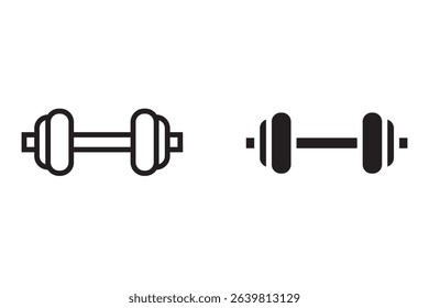 Barbell and dumbbell icon set. Silhouette of a barbell and dumbbells. Vector icon of a barbell.