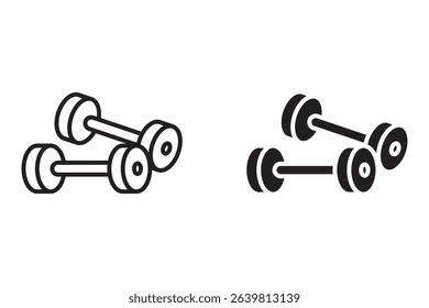 Barbell and dumbbell icon set. Silhouette of a barbell and dumbbells. Vector icon of a barbell.