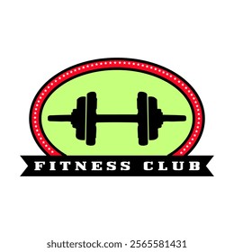 barbell or dumbbell logo vector inside oval shape with stars icon symbol inside it. fitness club logo design concept