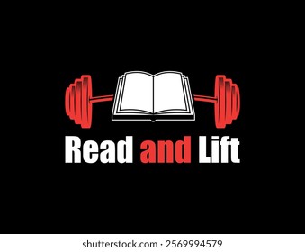 Barbell or Dumbbell Sign With Book Logo Design Vector on black background - Read and Lift logo