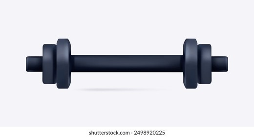 Barbell, dumbbells, sport equipment. Training tool for fitness, active lifestyle, renewing body energy. Heavy sports equipment. Tool for weight loss, strengthening muscles in the gym. Vector 3d.