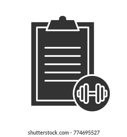 Barbell exercise guide glyph icon. Silhouette symbol. Negative space. Personal training notes. Vector isolated illustration