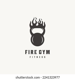 Barbell fire flame weight gym logo design icon vector