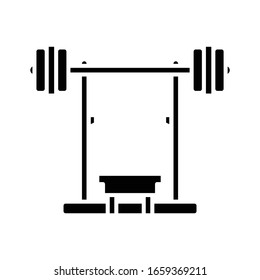 Barbell fitness machine black icon, concept illustration, vector flat symbol, glyph sign.