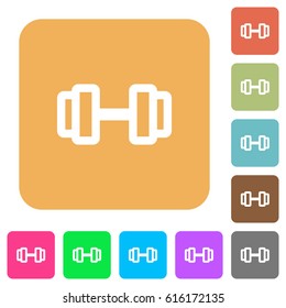 Barbell flat icons on rounded square vivid color backgrounds.
