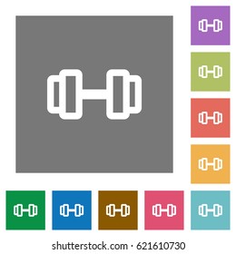 Barbell flat icons on simple color square backgrounds