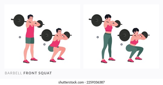 barbell front squat exercise, Men and Woman workout fitness, aerobic and exercises.