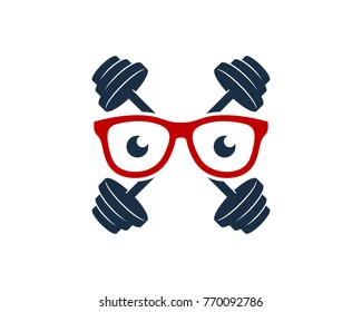 Barbell Geek Icon Logo Design Element