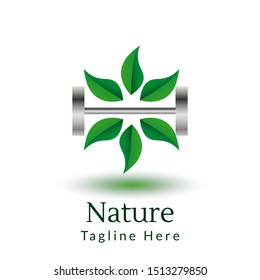 barbell with green leaf logo icon vector design,nature and ecology vector logo. Ecology Happy life Logotype concept icon