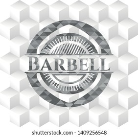 Barbell grey emblem with cube white background