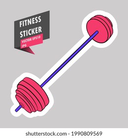 Barbell. Gimnasio. Equipo. Rutina de fitness. Estilo de vida activo. Ilustración colorida dibujada a mano. Pegatina para imprimir. Alta resolución. Vector EPS10 e IPG