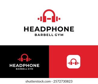 Barbell Gym Fitness Training Lifting Headphone Listen Sound Audio Vector Logo Design Illustration