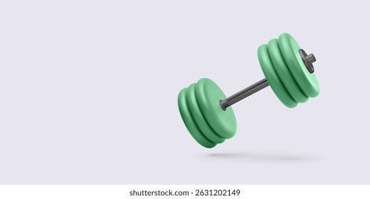 Ícone Barbell. Objeto de levantamento de peso verde 3D com alça preta. Perfeito para o ginásio, treino, e temas de treino de fitness. Design limpo mínimo isolado no plano de fundo claro. Ilustração de vetor