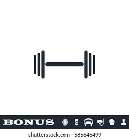 Barbell icon flat. Black pictogram on white background. Vector illustration symbol and bonus button