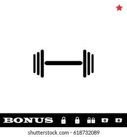 Barbell icon flat. Black pictogram on white background. Vector illustration symbol and bonus button open and closed lock, folder, star