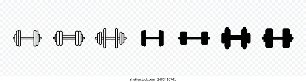 barbell icon isolated on transparent background. Weightlifting equipment, Dumbbell line icon, Dumbbell icon flat design, Weight lifting icon, Weightlifting barbell