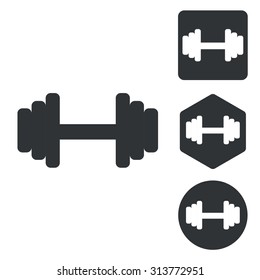 Barbell icon set, monochrome, isolated on white
