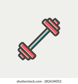 Barbell icon thin line for web and mobile, modern minimalistic flat design. Vector icon with dark grey outline and offset colour on light grey background.