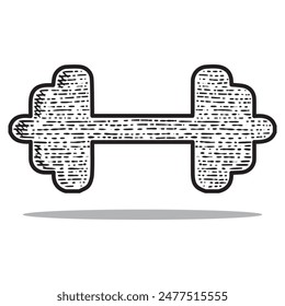 barbell icon vector engraving style hand drawn element black and white