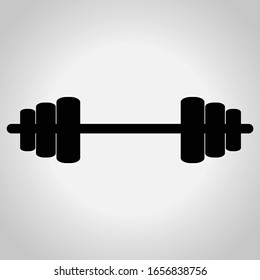 Barbell icon with weights to build muscles in the gym. Sport and bodybuilding concept.