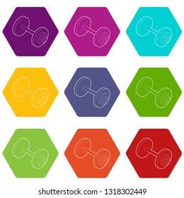 Barbell icons 9 set coloful isolated on white for web