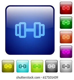 Barbell icons in rounded square color glossy button set