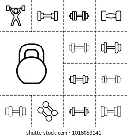 Barbell icons. set of 13 editable outline barbell icons such as dumbbell