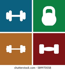 barbell icons set. Set of 4 barbell filled icons such as 