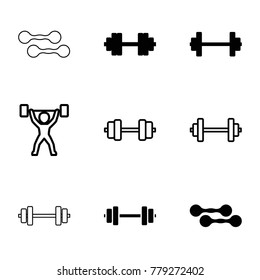 Barbell icons. set of 9 editable filled and outline barbell icons such as power lifter