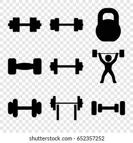 Barbell icons set. set of 9 barbell filled icons such as