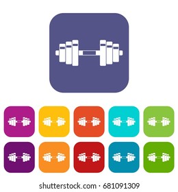 Barbell icons set vector illustration in flat style in colors red, blue, green, and other
