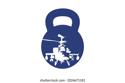 barbell illustration with helicopter gunship logo inspiration icon