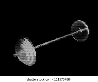 Barbell. Isolated on black background. Vector illustration. Halftone style.