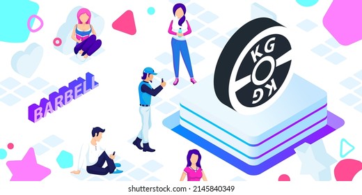 Barbell isometric design icon. Vector web illustration. 3d colorful concept