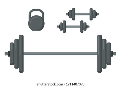  barbell, kettlebell and dumbbells for the gym in a flat style. Vector illustration