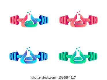 Barbell Lab Icon Logo Design Element. combination lab tube and barbel fitness. 