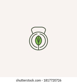 Barbell leaf logo template design Vector illustration 