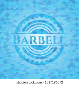 Barbell light blue emblem with triangle mosaic background
