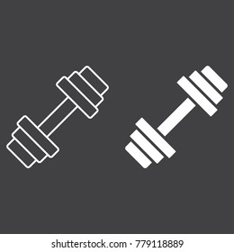 Barbell line and glyph icon, fitness and sport, dumbbell sign vector graphics, a linear pattern on a black background, eps 10.