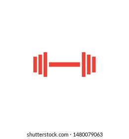 Barbell Line Red Icon On White Background. Red Flat Style Vector Illustration.