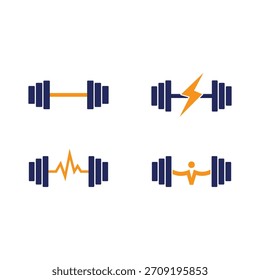 Ícone de logotipo Barbell alguns com batimentos cardíacos e relâmpagos.