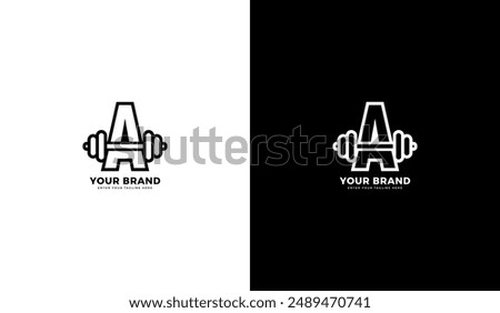 Barbell logo letter a. Barbell icon, letter A, gym and fitness. Vector illustration