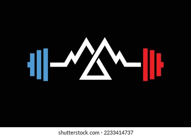 barbell logo with mountain concept