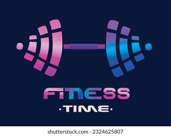 Barbell logo symbol or emblem for fitness gym studio. Weightlifting logo. Personal trainer or sports club. Training club. Vector futuristic design with trendy gradient colors. CrossFit