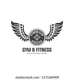 barbell logo vector design template. Logo for fitness, gym. Emblems, labels, badges, logos. Monochrome vector isolated. Flat design. Modern. EPS 10.
