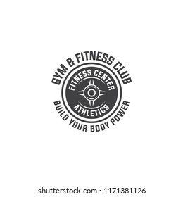 barbell logo vector design template. Logo for fitness, gym. Emblems, labels, badges, logos. Monochrome vector isolated. Flat design. Modern. EPS 10.